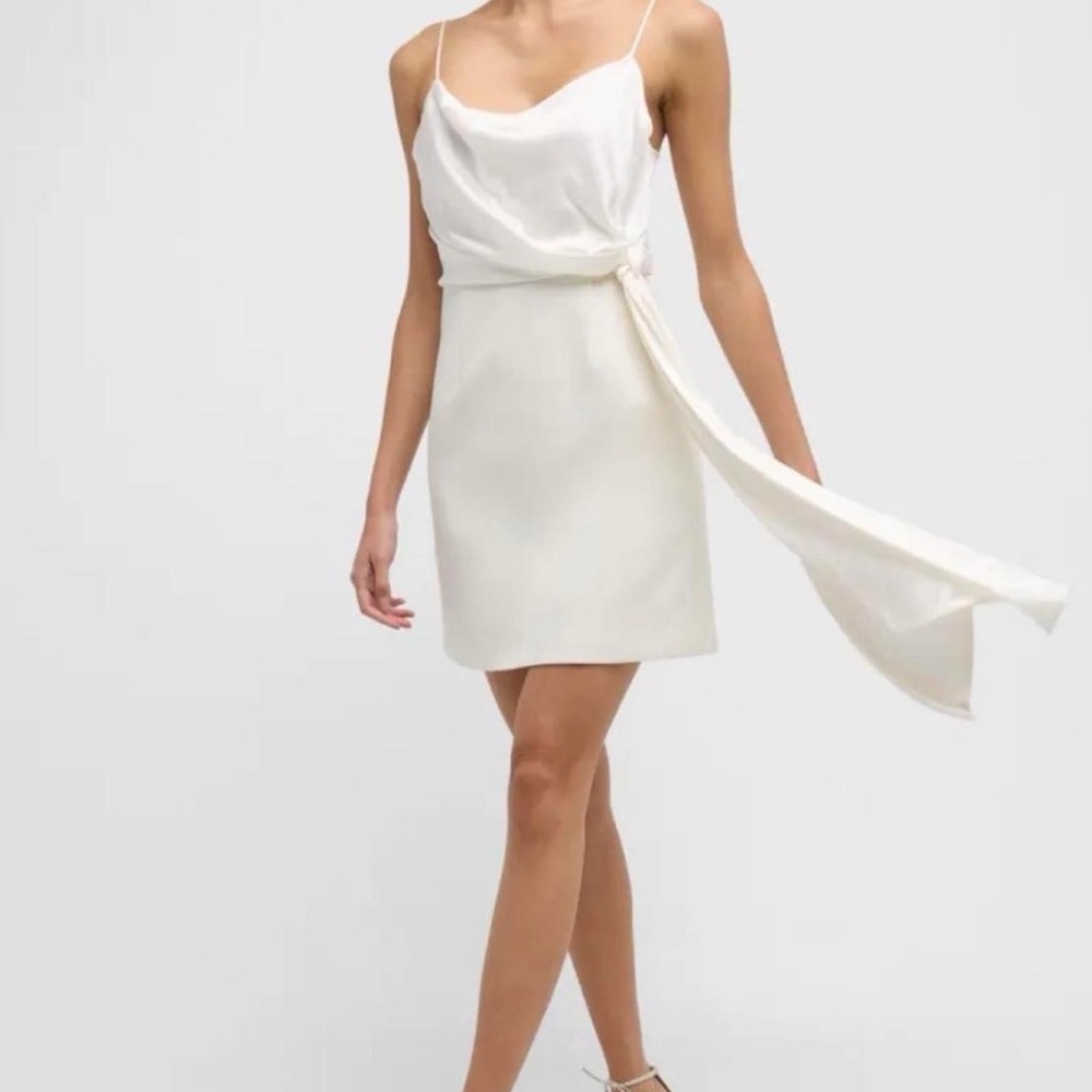 Cinq a Sept Cara Ivory Short Draped-Tie Silk Combo Mini Dress size 8